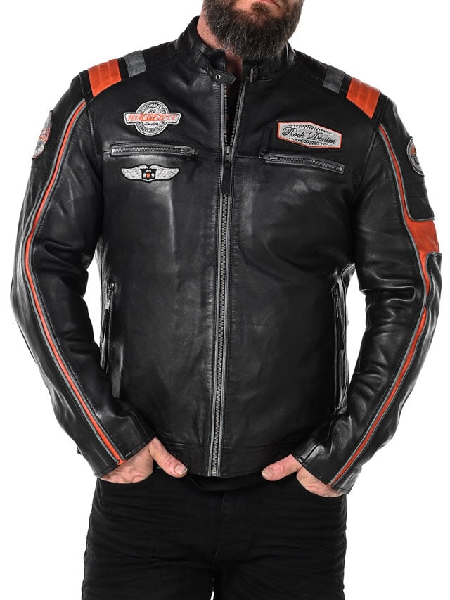 RD Premium Rider Skinnjacka - Svart/Orange