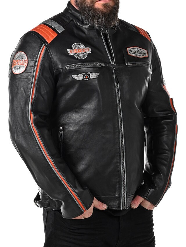 RD Premium Rider Skinnjacka - Svart/Orange