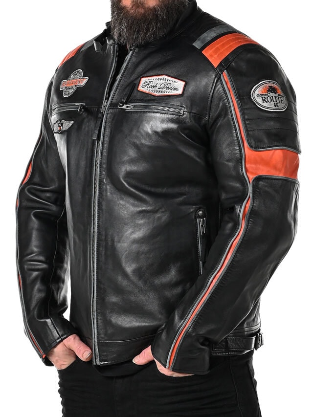RD Premium Rider Skinnjacka - Svart/Orange