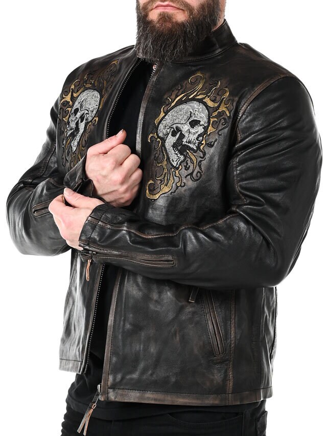 RD Skull Flames Skinnjacka - Svart