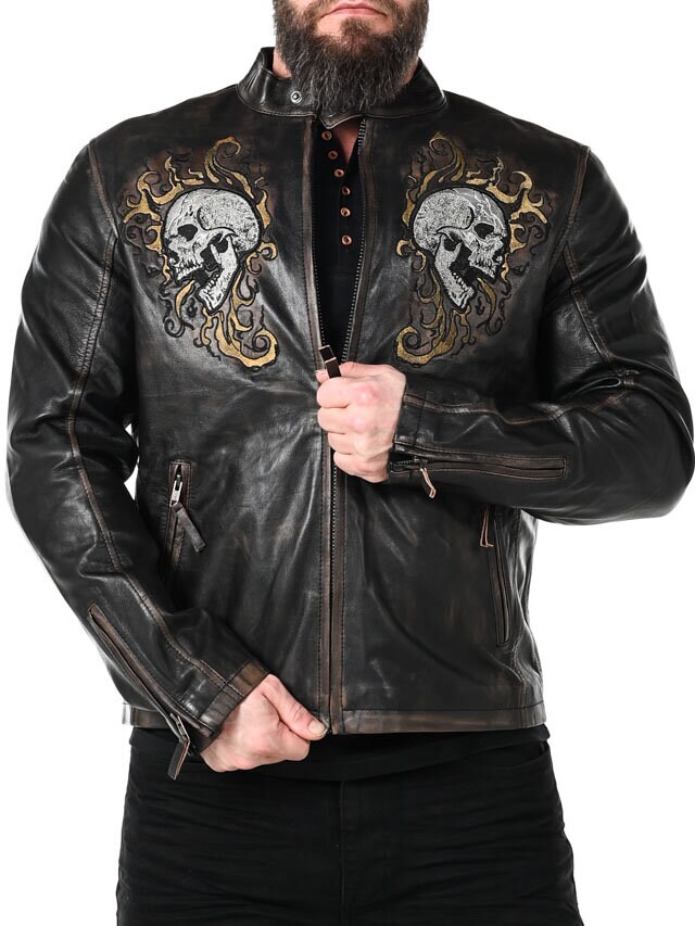 RD Skull Flames Skinnjacka - Svart