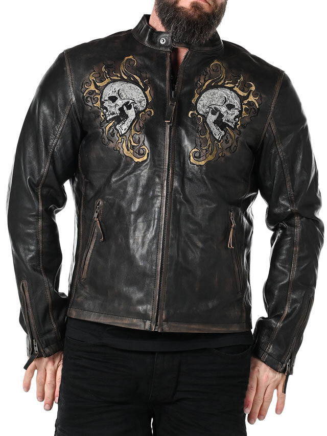 RD Skull Flames Skinnjacka - Svart