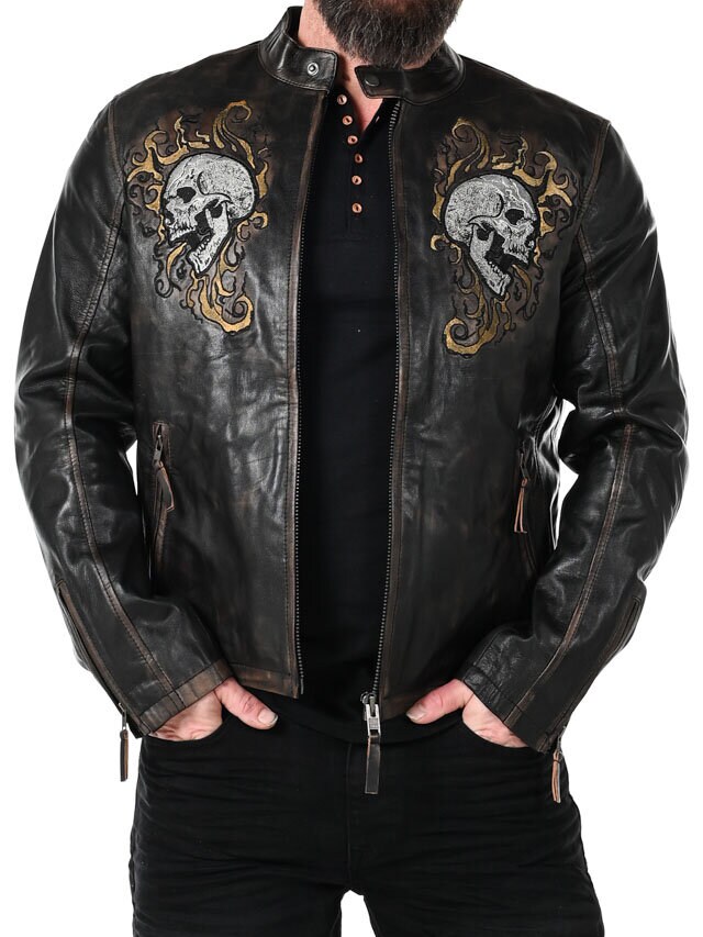 RD Skull Flames Skinnjacka - Svart