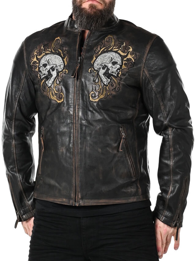 RD Skull Flames Skinnjacka - Svart