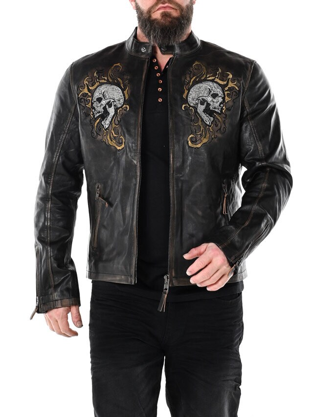 RD Skull Flames Skinnjacka - Svart