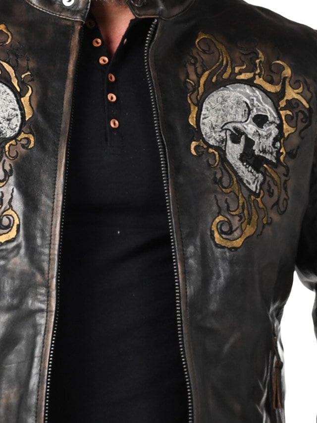 RD Skull Flames Skinnjacka - Svart