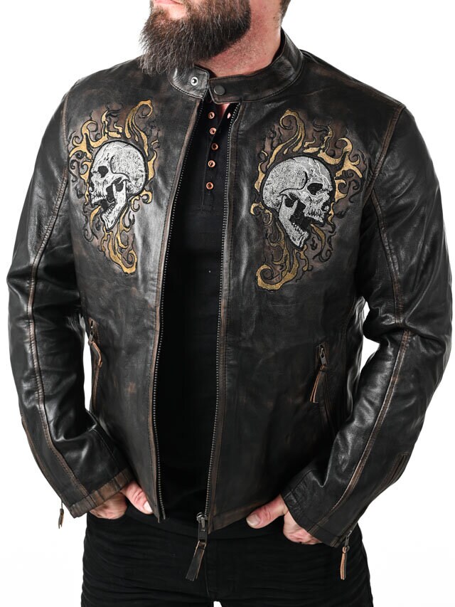 RD Skull Flames Skinnjacka - Svart