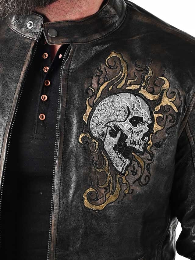 RD Skull Flames Skinnjacka - Svart