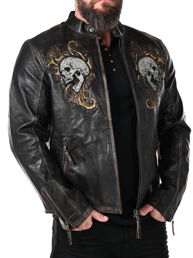 RD Skull Flames Skinnjacka - Svart