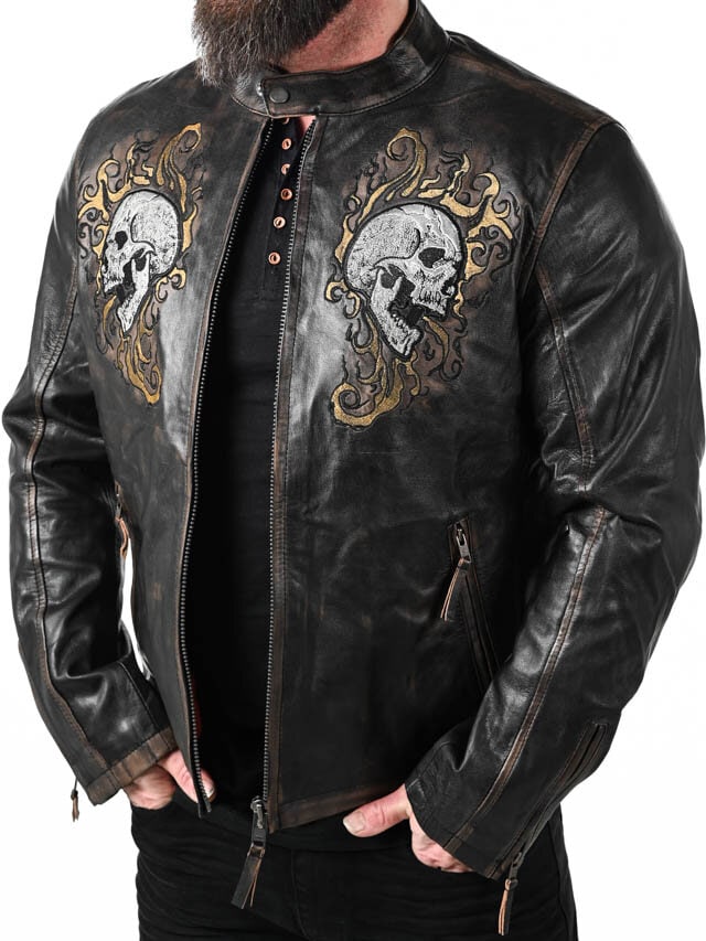 RD Skull Flames Skinnjacka - Svart