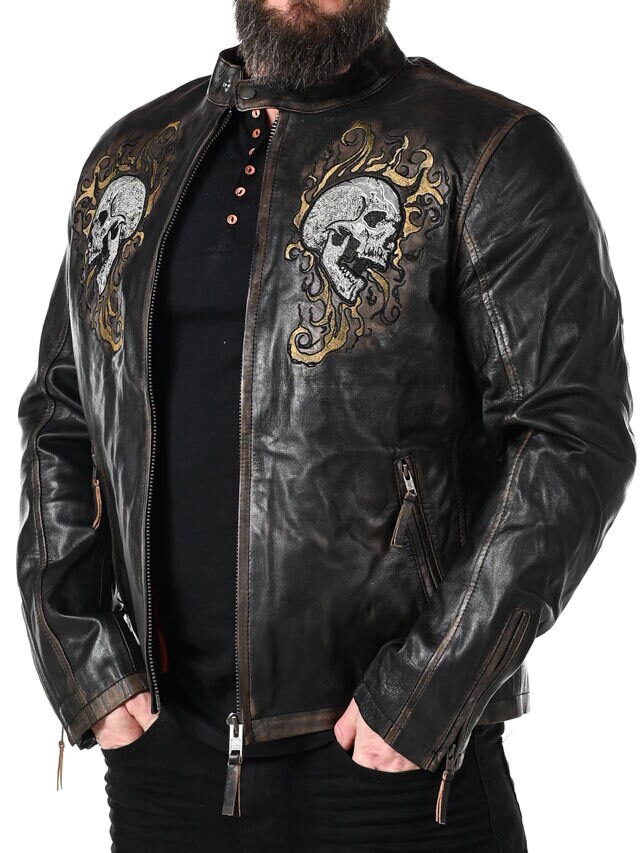 RD Skull Flames Skinnjacka - Svart