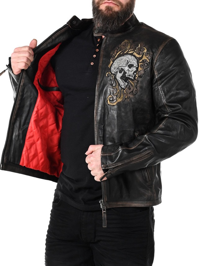 RD Skull Flames Skinnjacka - Svart