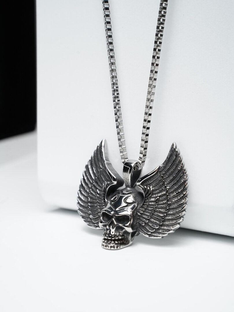 Skull Wings Halsband - Silver