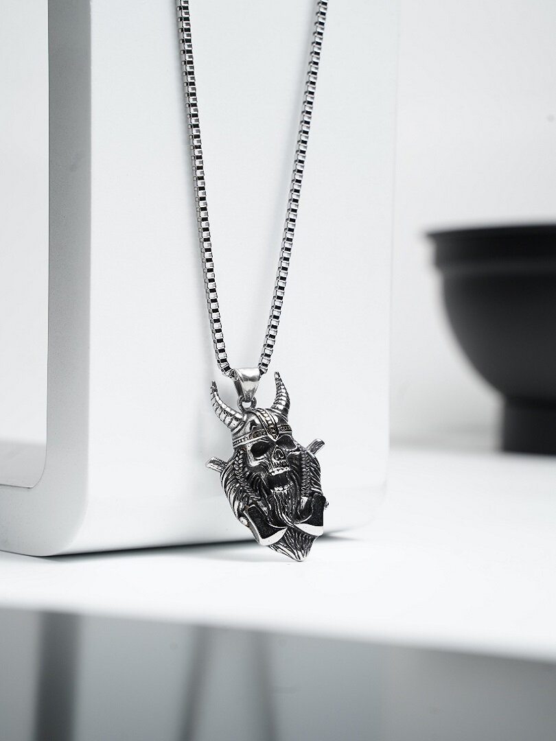 Viking Skull Halsband - Silver