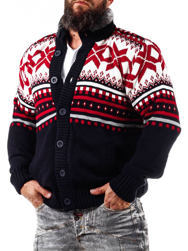 Nick Grizzly Cardigan - Mörkblå/Röd