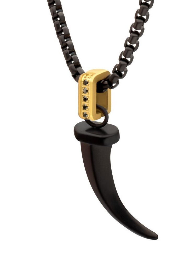 Horn Pendant Inox Halsband - Svart.jpg