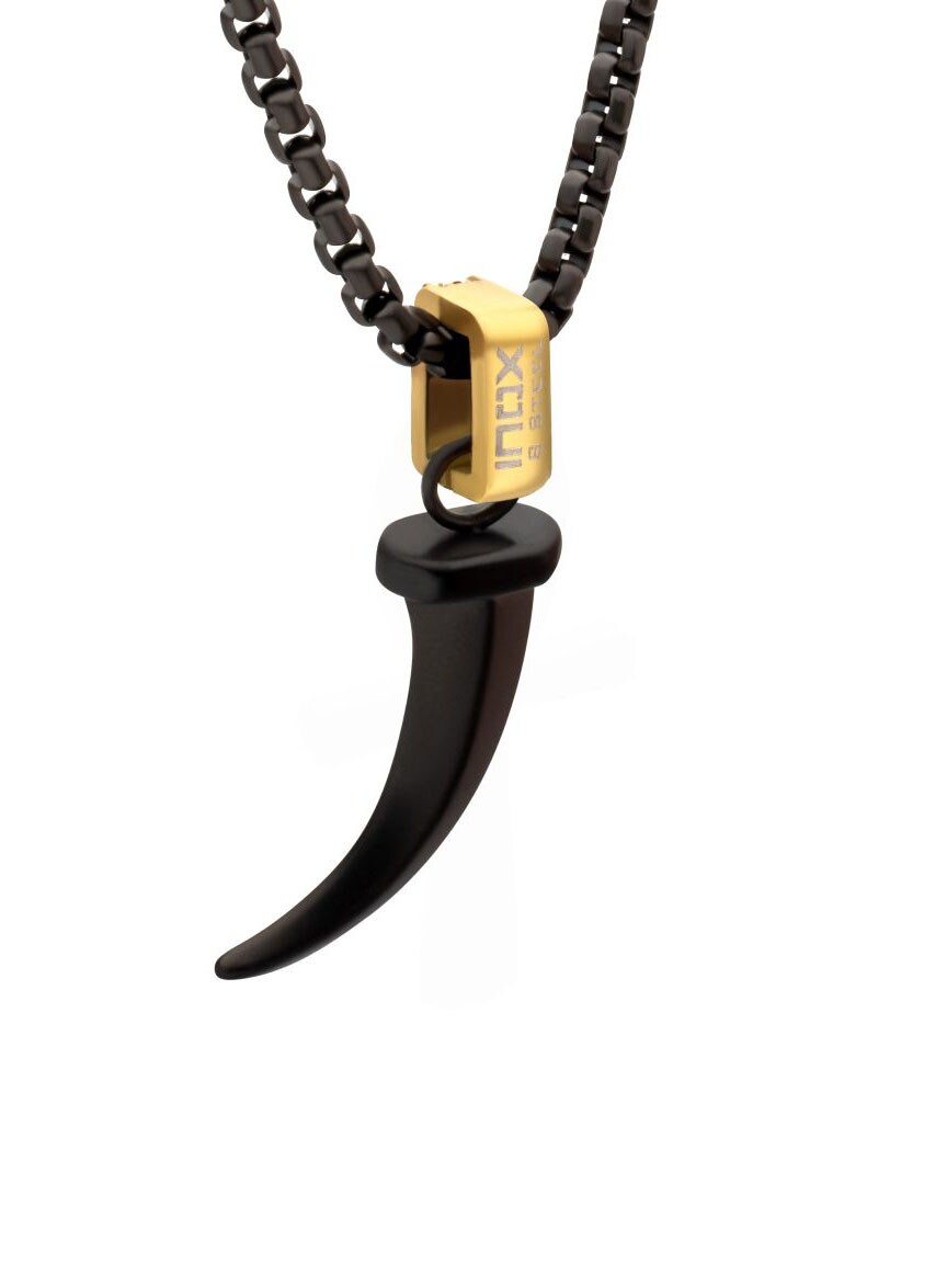 Horn Pendant Inox Halsband - Svart 1.jpg