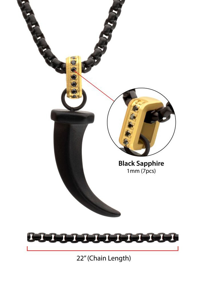 Horn Pendant Inox Halsband - Svart 3.jpg