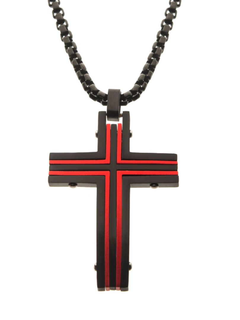 Dante Cross Inox Halsband - Svart/Röd