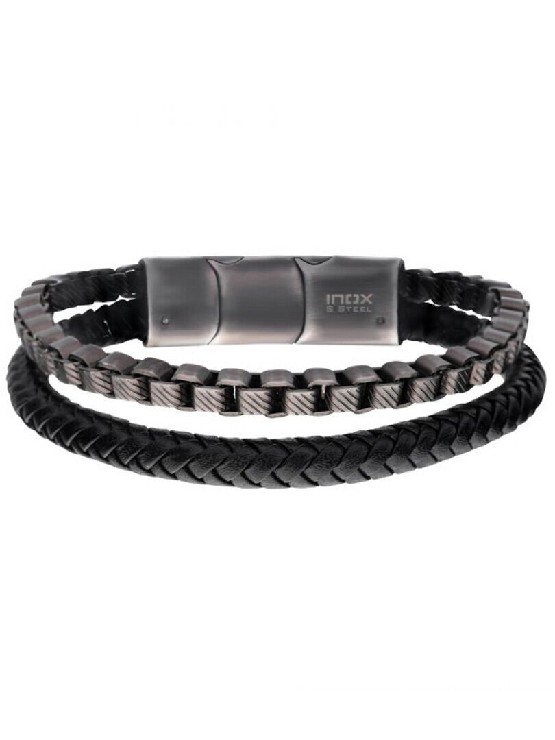 Leather & Chain Inox Armband - Svart/Silver