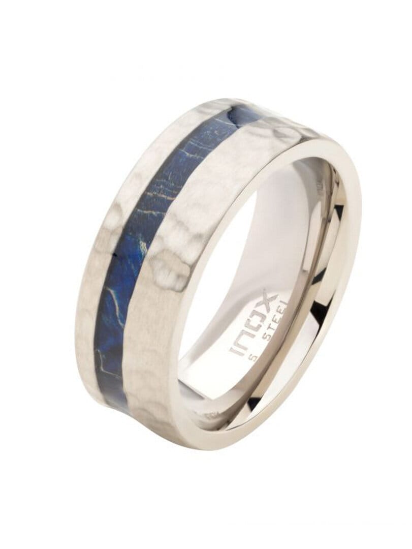 Blue Wood Inox Ring - Silver/Blå