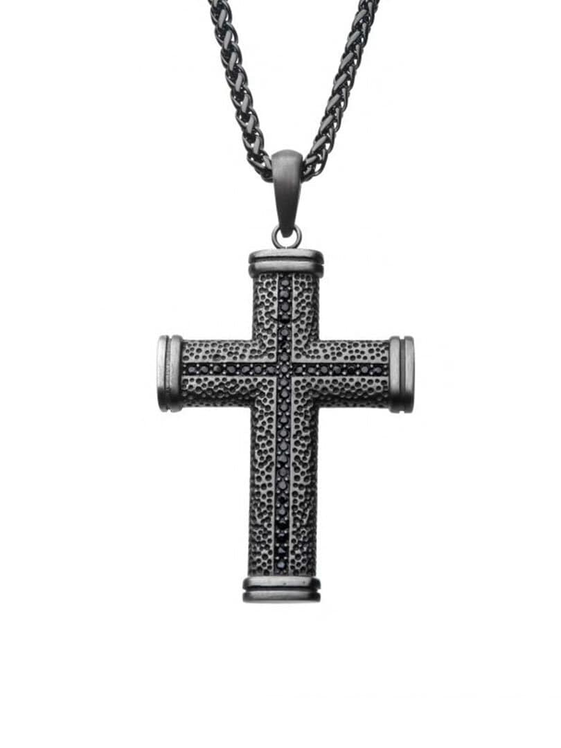 Antique Cross Inox Halsband - Svart/Grå