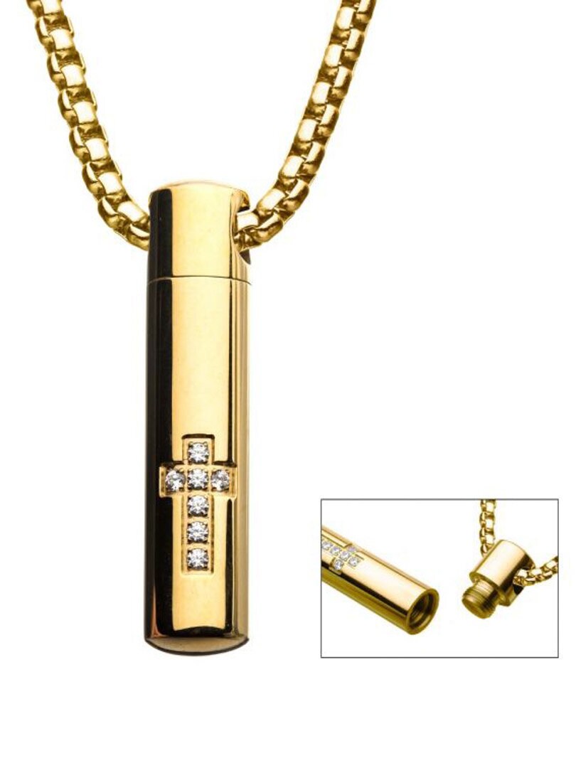 Memorial Cross Inox Halsband - Guld