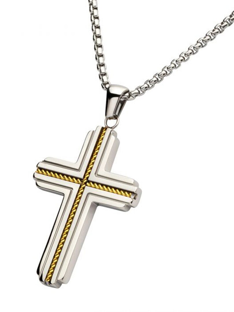 Rope Cross Inox Halsband - Silver/Guld
