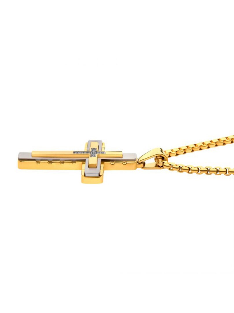 Two Tone Cross Inox Halsband - Guld/Silver