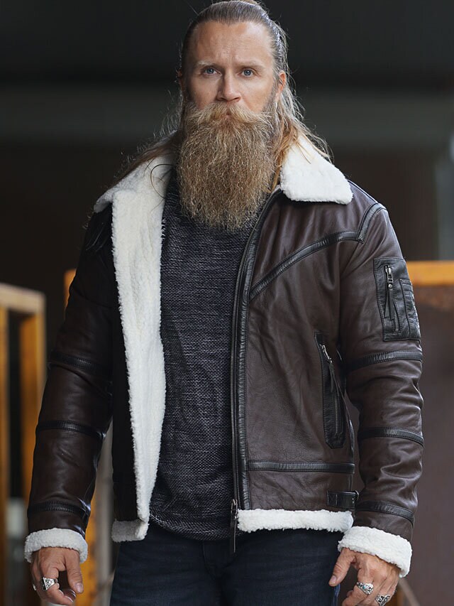 RD Atrax Aviator Fodrad Skinnjacka - Mörkbrun